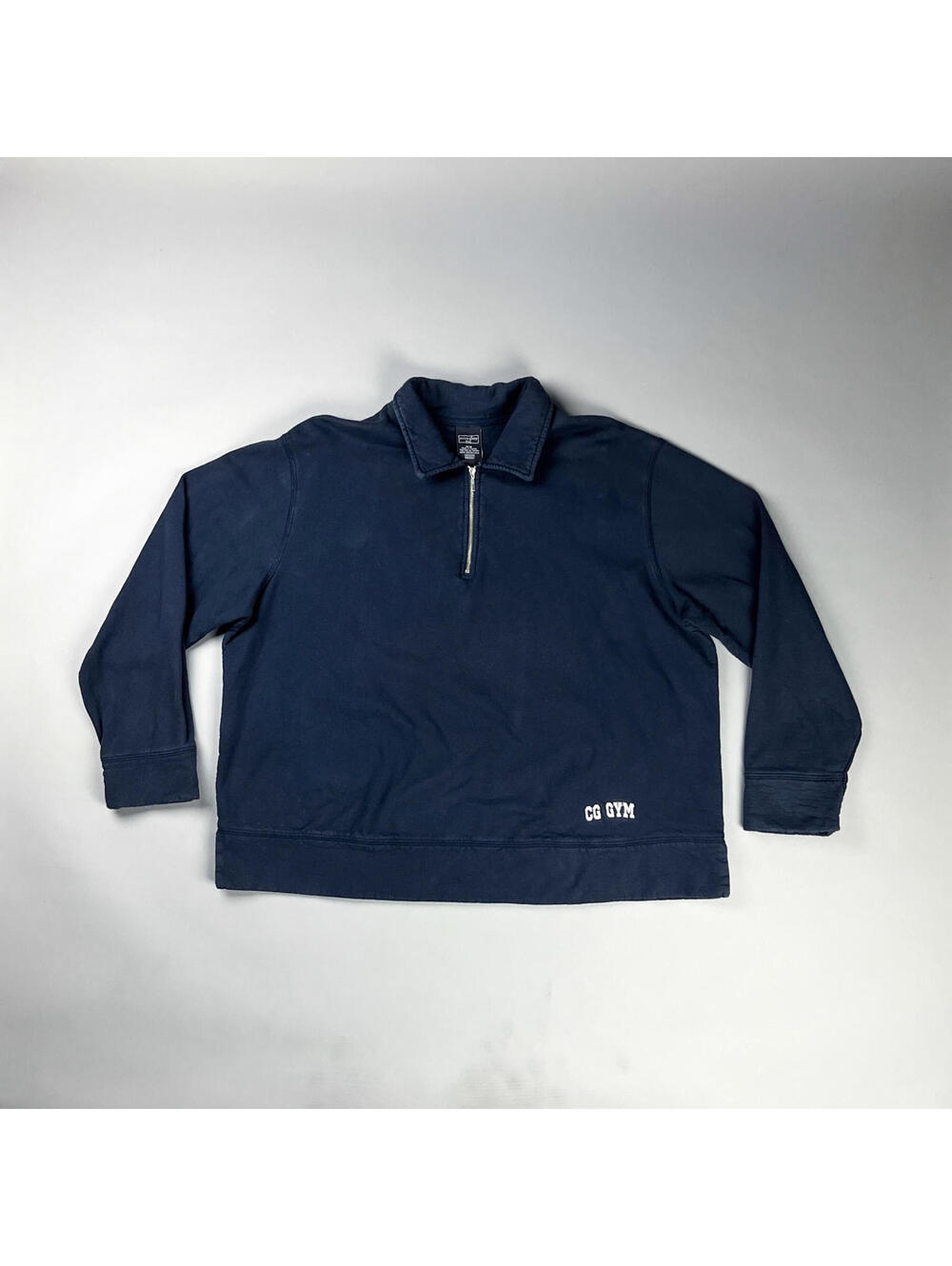 Vintage Women's Sweatshirt |  Navy Blue Quarter-Zip Sweater by Cotton Ginny